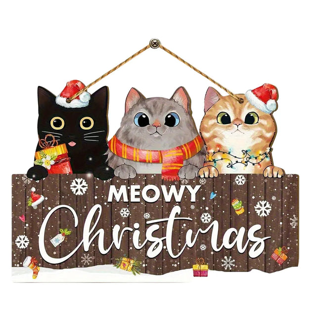 MyGiftHome Christmas Wooden Hanging Signs 3 Cats Pattern