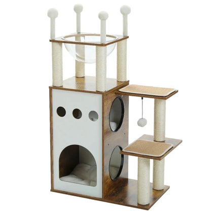 MyGiftHome Modern Cat Tower with Condos and Clear Capsule Nest-Brown