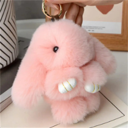 MyGiftHome Soft Fluffy Rabbit Keychain Bunny Bag Pendant-Dark Pink