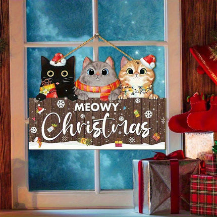 MyGiftHome Christmas Wooden Hanging Signs 3 Cats Pattern