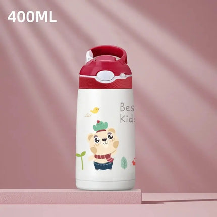 MyGiftHome 14oz Cartoon Kids Thermos Bottle with Safty Lock-Red