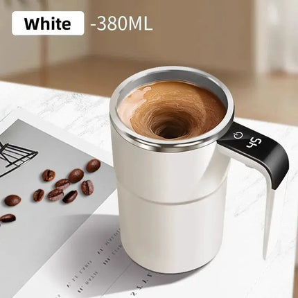 MyGiftHome 13oz Automatic Self Stirring Coffee Mug with Temperature Display-White